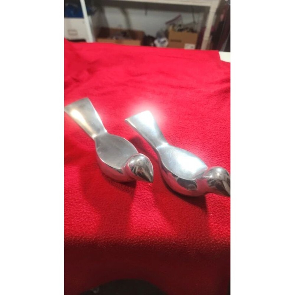 Vintage Silver Plate Bird Figurines (Set of 2) Mid Century Modern Minimalist